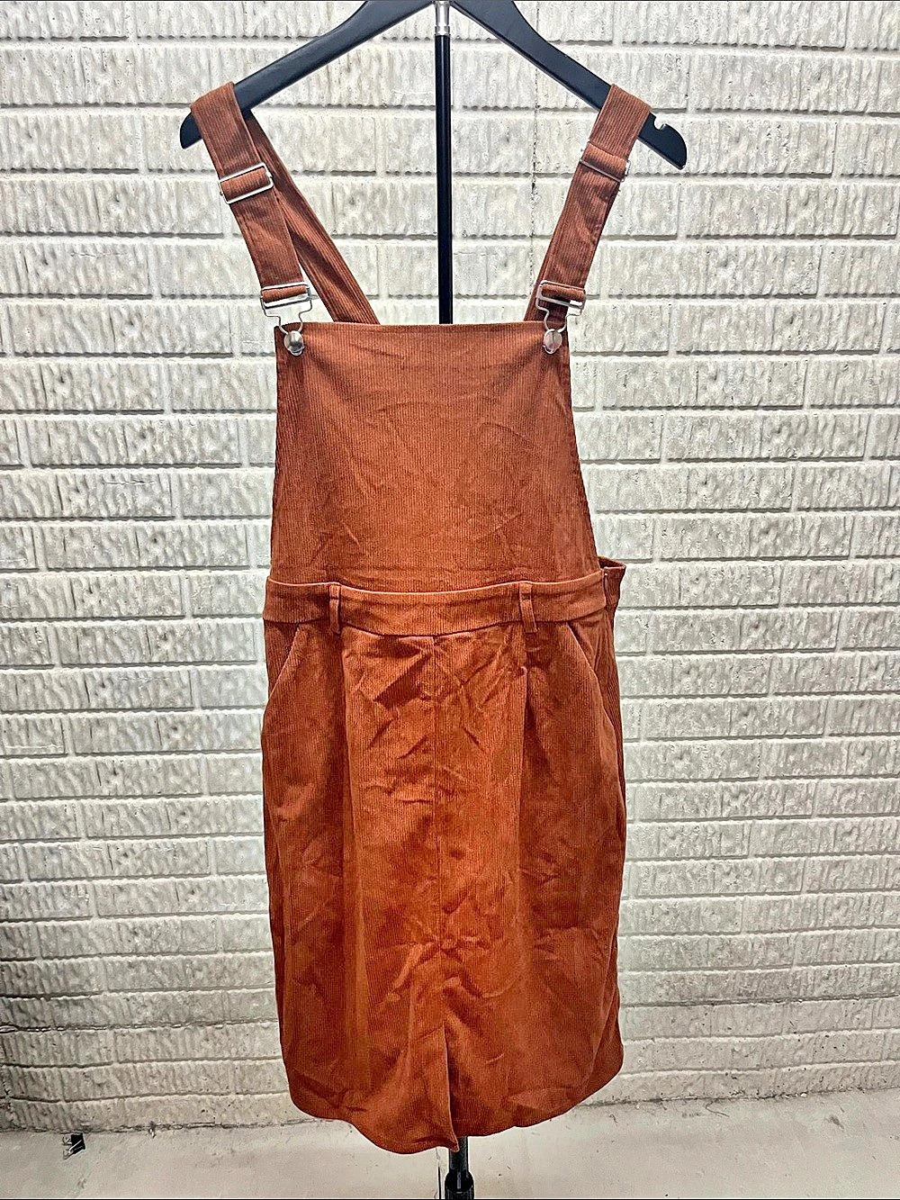 Cupshe Corduroy Square Neck Mini Overall Dress Brown Overall Romper Size Medium